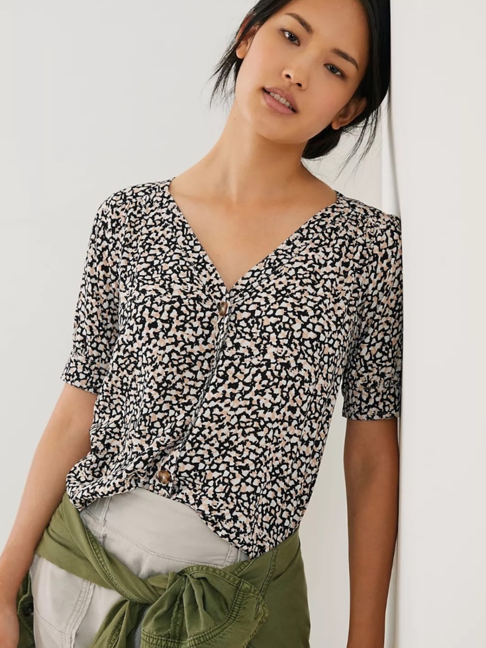 Maeve by Anthropologie Short Sleeve Button Down Blaise Top Size 10 - Picture 3 of 8